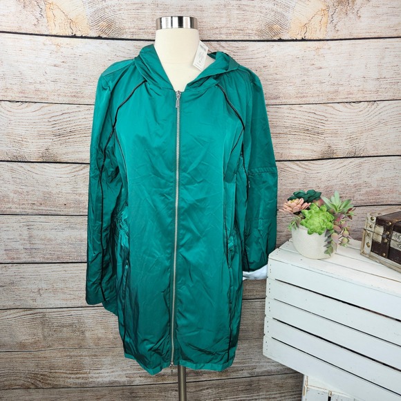 NWT Chico's Zenergy Hooded Anorak Jacket Kelly Green Lightweight Size 3 16/18 XL - Picture 1 of 8
